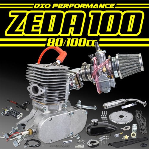 Zeda 100 Performance 2 Stroke Bicycle Engine Kit With Dio Reed Valve & OKO Carb - Silver - Motiora