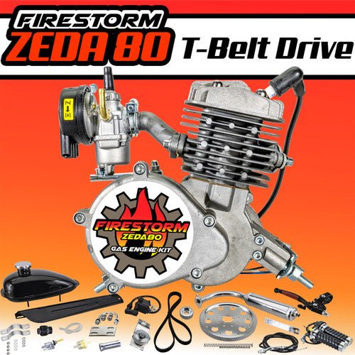 Zeda 80 CNC T - Belt Drive Complete 2 Stroke 80cc Bicycle Engine Kit - Firestorm Edition - Motiora