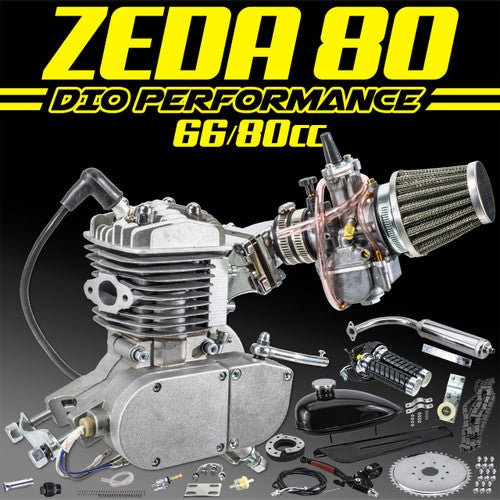 Zeda 80 Performance 2 Stroke Bicycle Engine Kit With Dio Reed Valve & OKO Carb - Silver - Motiora