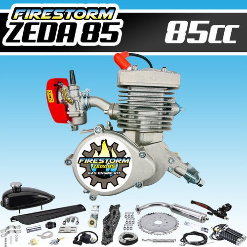 Zeda 85 Complete 52mm Bore 2 Stroke Motorized Bicycle Engine Kit - True 85cc Bike Motor - Firestorm Edition - Motiora